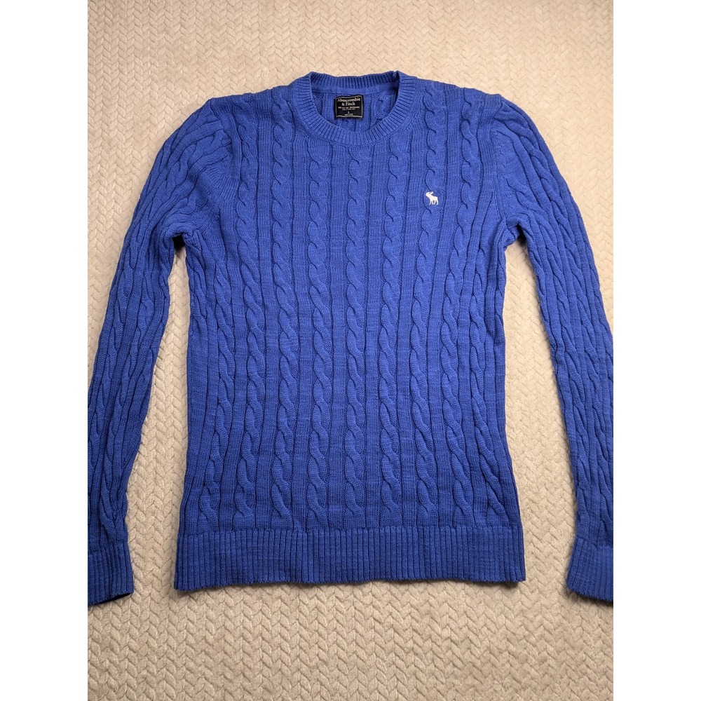 Abercrombie & Fitch Mens Blue Cable Knit Crewneck Sweater - Large